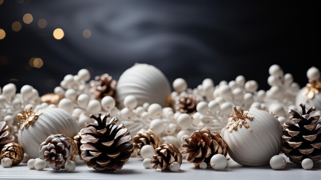 Christmas background featuring with fir branches pine cones and lights AI generated