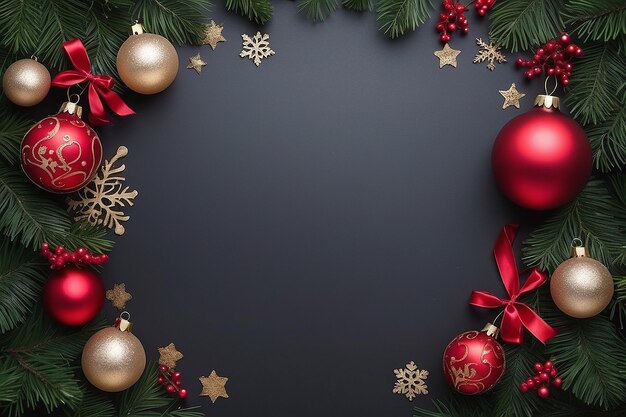 Christmas background frame decoration with a ornament ball and copy space for a text