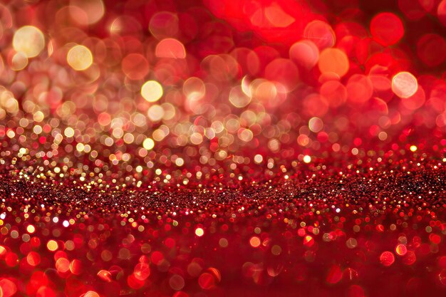 Photo christmas background golden glitter on shiny red