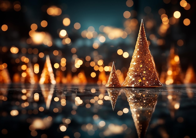 Christmas background of a golden tree with Christmas lighting