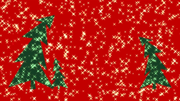 Christmas background   green christmas trees on a red strewn with stars