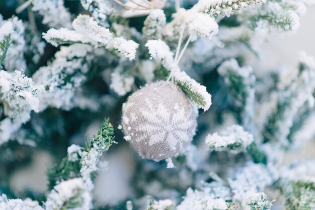 Christmas background, green pine branches festive background. Christmas decoration with bokeh