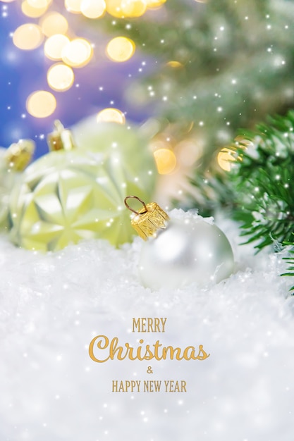 Christmas background greeting card with beautiful decor. Selective focus. Holiday.