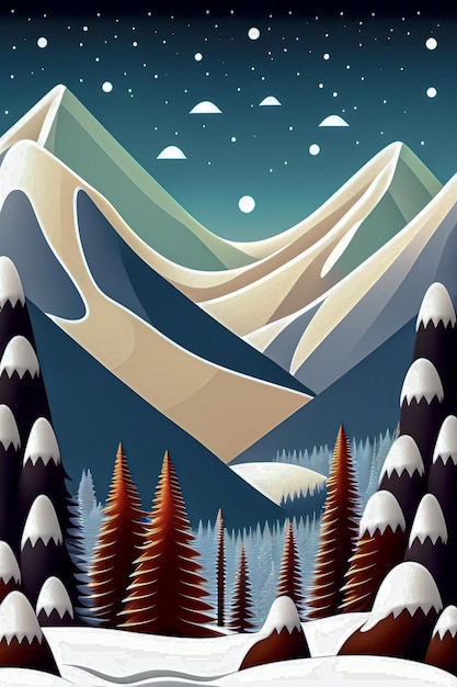 Christmas background, mountains and trees with snow soothing scene