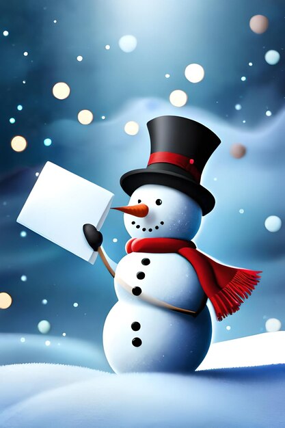 Фото Рождественский фон снеговика с подарками и снежным знаком