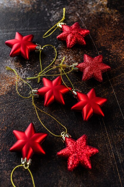 Christmas background, red stars on black