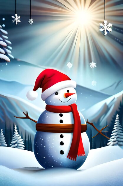 Photo christmas background of snowman carrying gifts with snowy sign