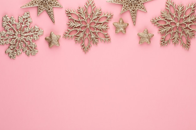 Christmas background. Star golden glitter. Holidays background, flat lay.