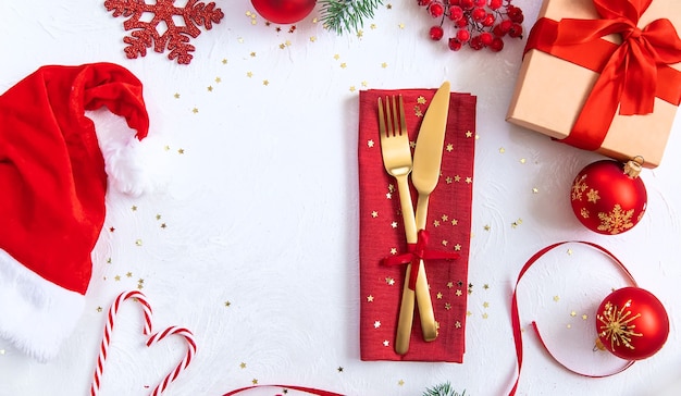 Christmas background table setting and decor. Selective focus. Nature.