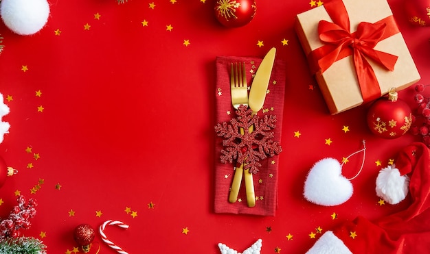 Christmas background table setting and decor. Selective focus. Nature.