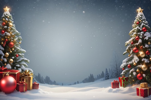 Christmas background tree gift box snow