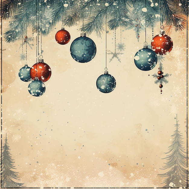 Foto sfondo natalizio in stile vintage retro cartolina palle stelle alberi di natale creativo