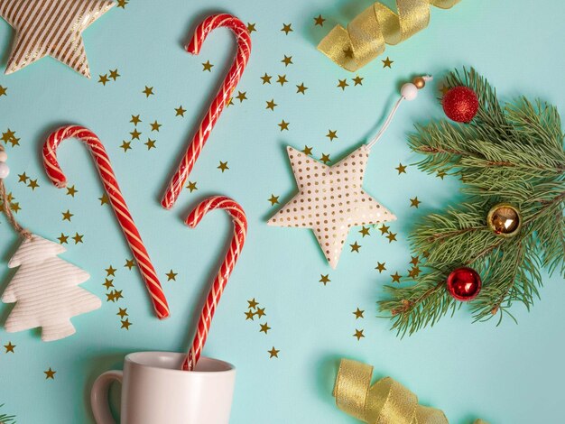 Christmas background white circle Christmas tree star branches of a live spruce sparkle in the form