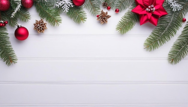 Photo christmas background on the white wooden desk