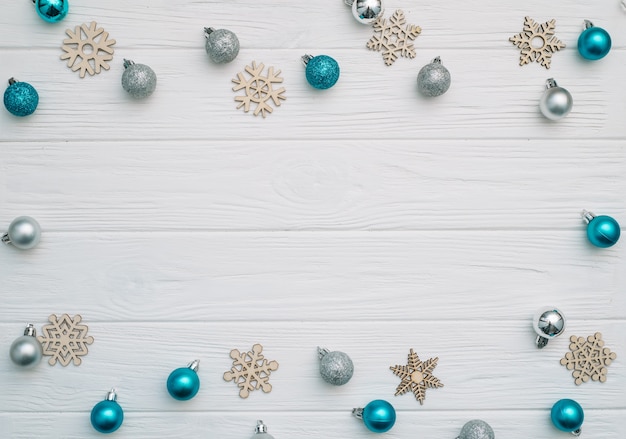 Christmas background on the white wooden desk