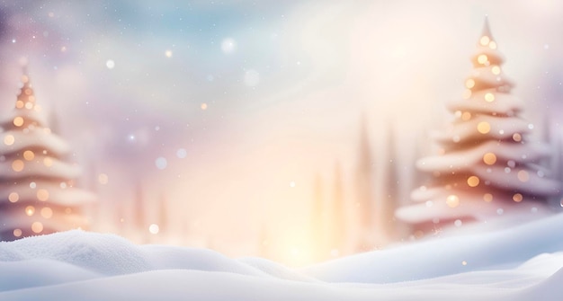 Рождественский фон Зимний пейзаж Заснеженные деревья и снежинки