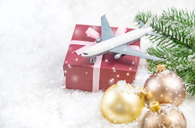 christmas background with airplane