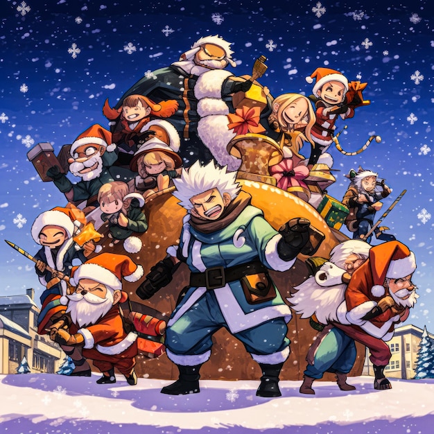 Christmas background with anime characters