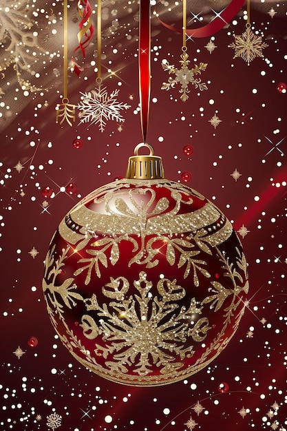 Christmas background with bauble and snowflakes