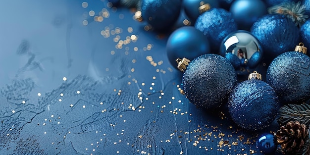 Christmas background with blue balls Xmas holiday background for greeting a minimalist