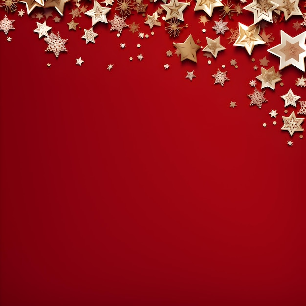 Christmas background with border made of cutout gold foil stars and silver snowflakes