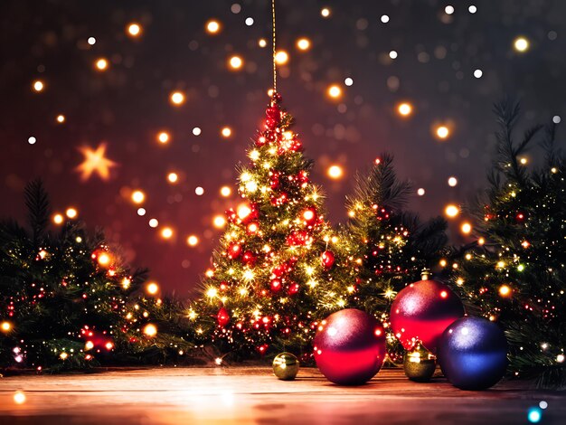 Фото Рождественский фон с ярким деревянным