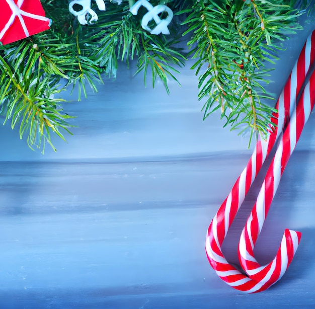 Photo a christmas background with candy cane and christmas tree_ai_generated