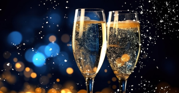 シャンパンとクリスマスの背景 イラストAI GenerativexA
