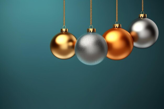 Christmas background with christmas balls ornaments hanging with copy space Christmas decoration