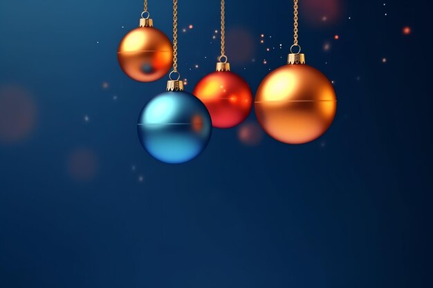 Christmas background with christmas balls ornaments hanging with copy space christmas decoration