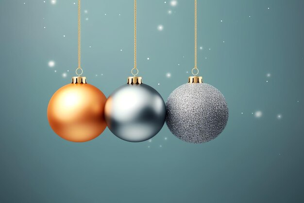 Christmas background with christmas balls ornaments hanging with copy space christmas decoration