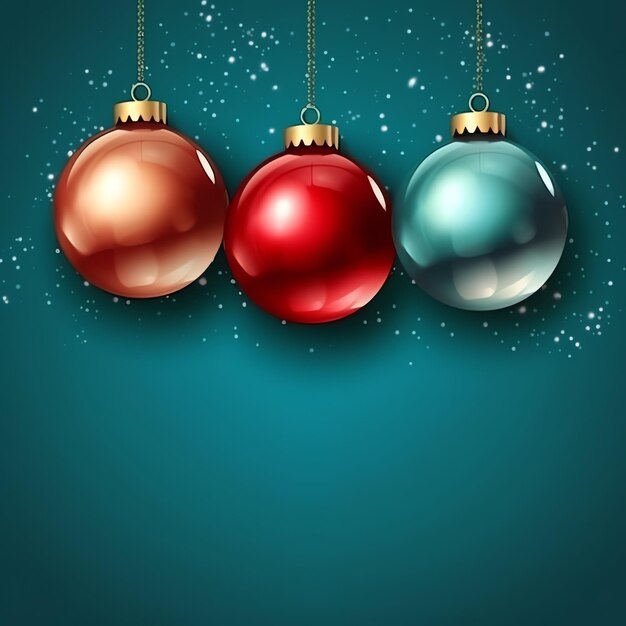 Photo christmas background with christmas balls ornaments hanging with copy space christmas decoration