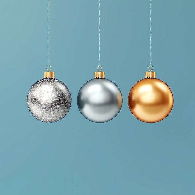 Christmas background with christmas balls ornaments hanging with copy space christmas decoration