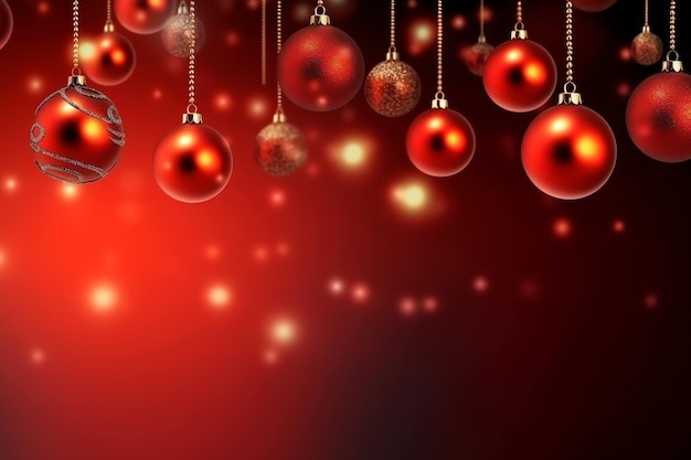 Christmas background with christmas balls ornaments hanging with copy space christmas decoration