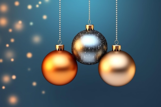 Christmas background with christmas balls ornaments hanging with copy space christmas decoration