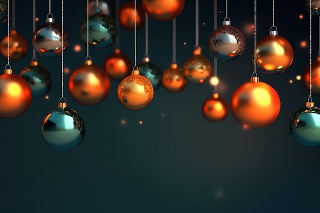 Christmas background with christmas balls ornaments hanging with copy space Christmas decoration