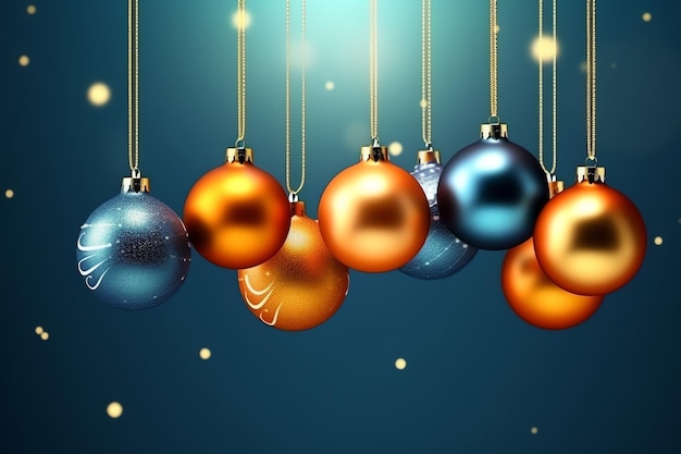 Christmas background with christmas balls ornaments hanging with copy space Christmas decoration