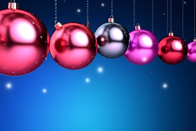 Christmas background with christmas balls ornaments hanging with copy space Christmas decoration