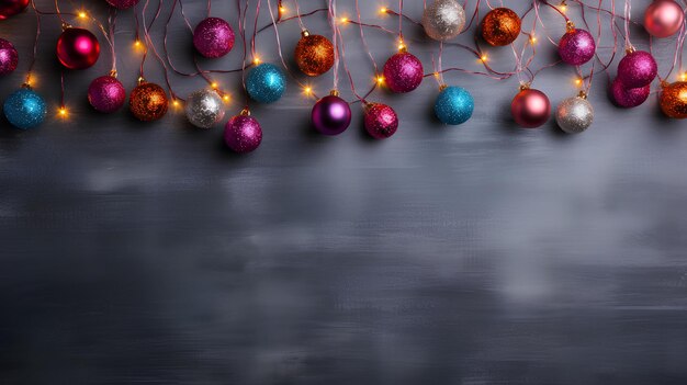 Photo christmas background with christmas lights and garland