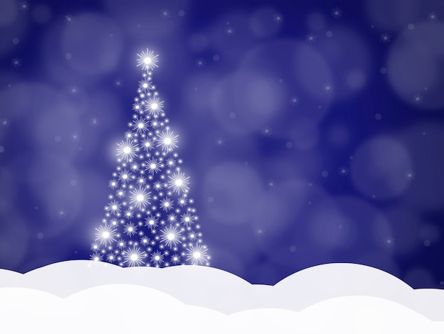 青い背景、ベクトルイラストにクリスマスツリーとクリスマスの背景。