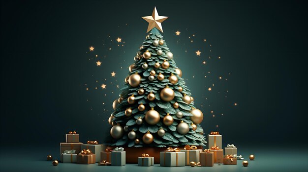 Christmas Background with Christmas Tree decorated with balls banner format copy space