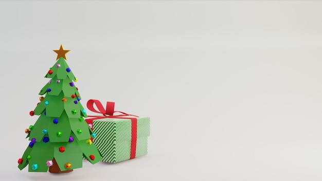 Christmas Background with Christmas Tree and Gift 3D Render Image