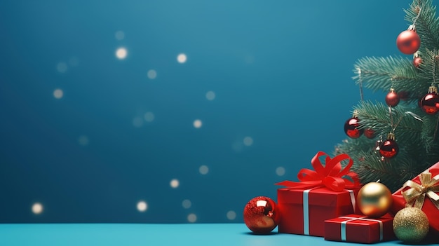 christmas background with christmas tree and gifts