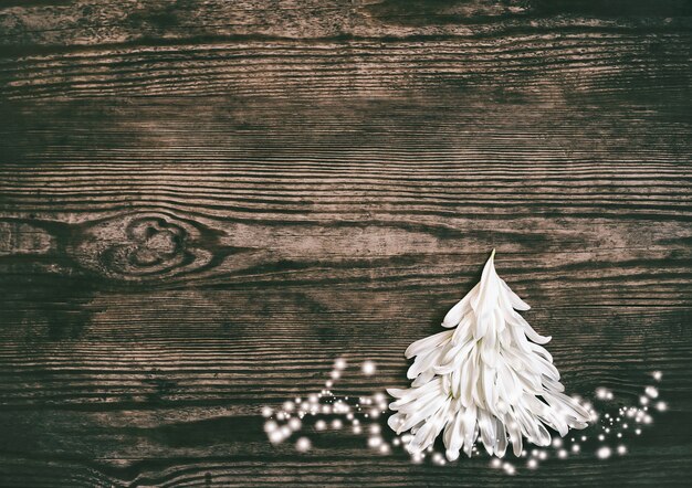 Christmas background with christmas tree of white petal 