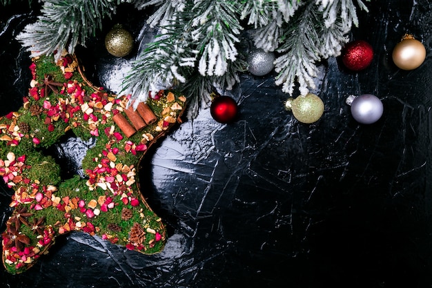 Christmas background with Christmas wreath like a star. 