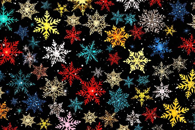 Christmas background with colorful snowflakes Christmas pattern on black background