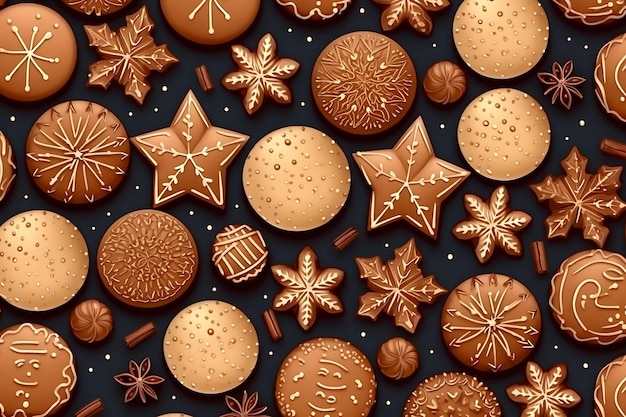 Christmas background with cookies Christmas pattern on black background