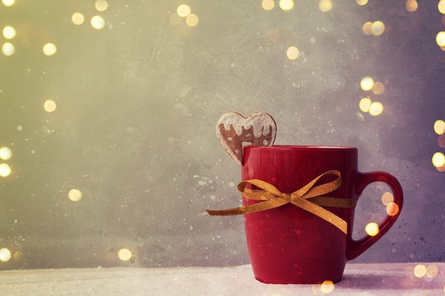 Christmas background with cup of tea
