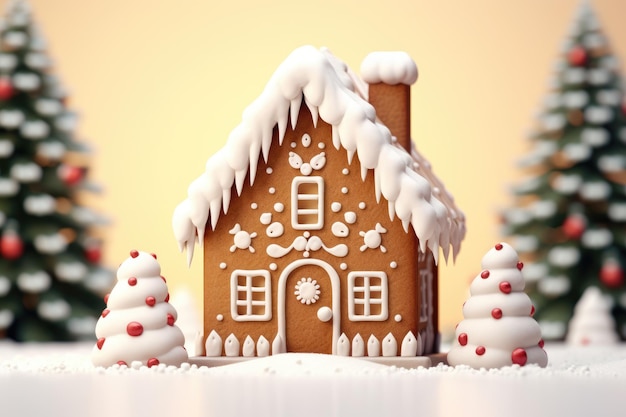 Christmas background with cute gingerbread house Xmas greeting card