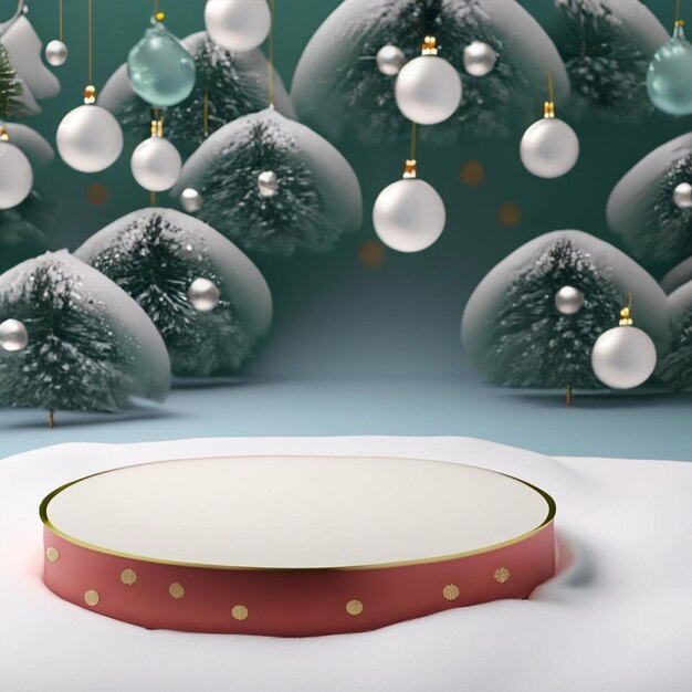 Photo christmas background with cylindrical podium for promotions